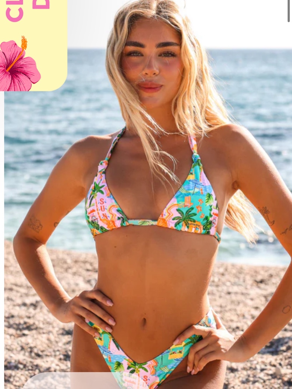 Tropical Print Triangle Bikini Top & Bottom - Green Multi